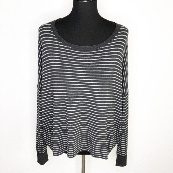 Eileen Fisher charcoal gray and light gray striped sweater size Medium - Picture 1 of 15